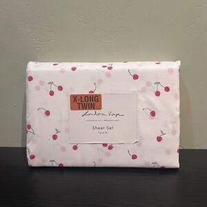 London Kaye White & Red Cherry Print Twin XL 3 Piece Sheet Set